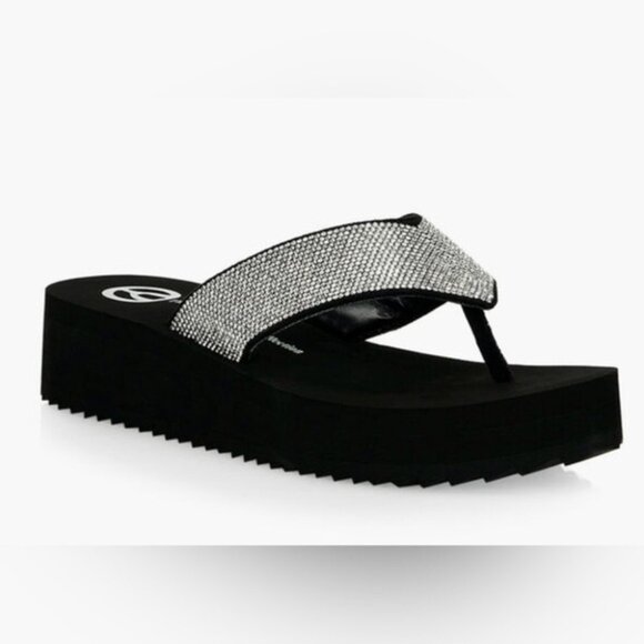 Stylish Black and Silver Women's Platform Sandals - Picture 1 of 11